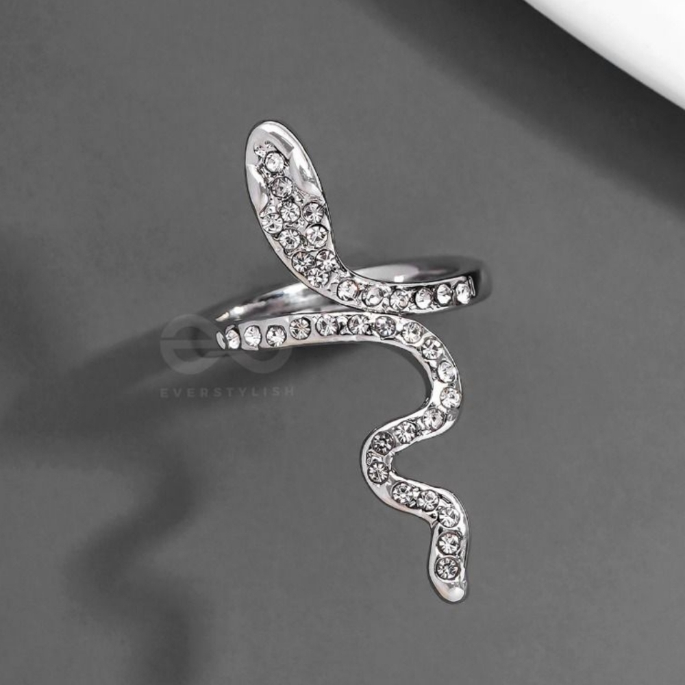 NWT Silver Rhinestone Snake Ring - Picture 2 of 3